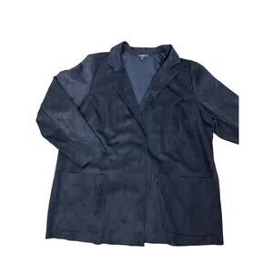 Premise Studio Womens Faux Leather Blazer Cardigan Black Open Front Pocket Sz 3X